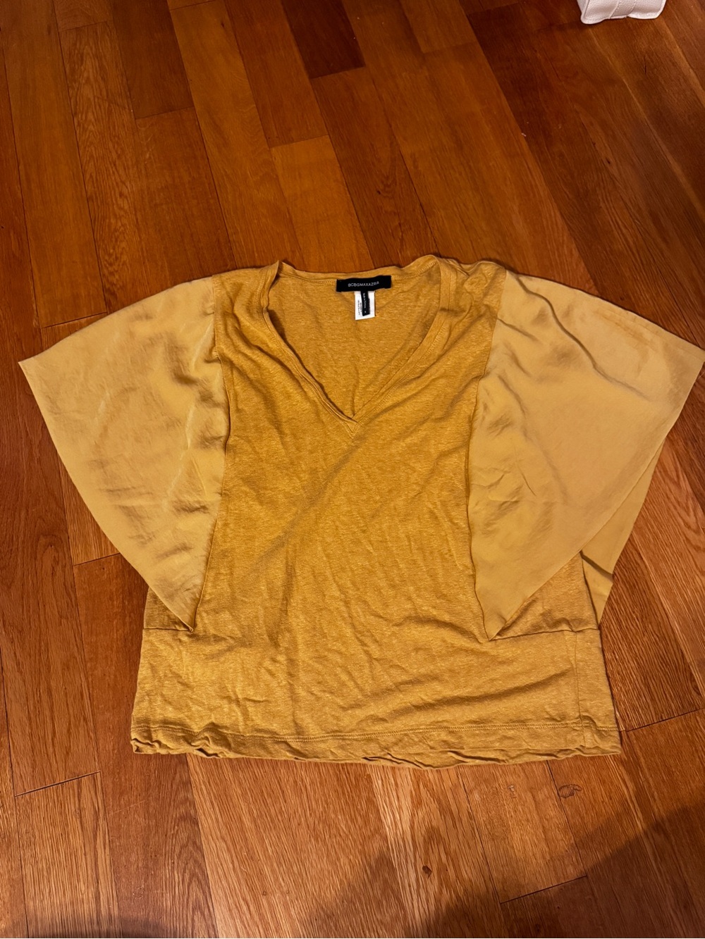 BCBG Lightweight Mustard Yellow V-Neck Women’s Top